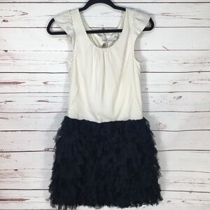 Gap‎ Ivory Black Mesh Ruffle Flutter Sleeve Dress 0
